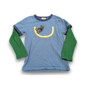 Mini Boden Long Sleeve T-shirt Blue Green Skate Board Applique Size 7-8Y